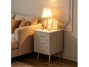 Table de chevet tcqpz 3 tiroirs velours gris pieds en métal dorés