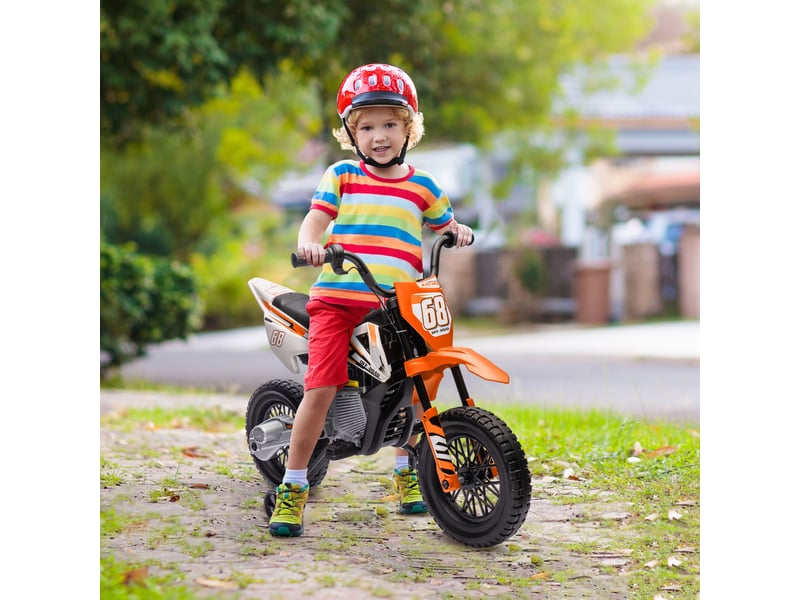  Moto électrique pour enfants, 12 v, avec musique, stabilisateurs, 3-6 ans, orange  - Conforama D