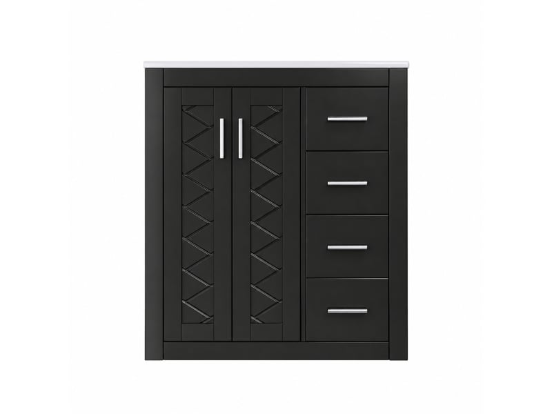Meuble vasque noir 76 cm avec vasque en céramique, 3 tiroirs et rangement au sol - Conforama A
