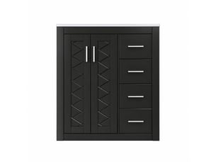 Meuble vasque noir 76 cm avec vasque en céramique, 3 tiroirs et rangement au sol