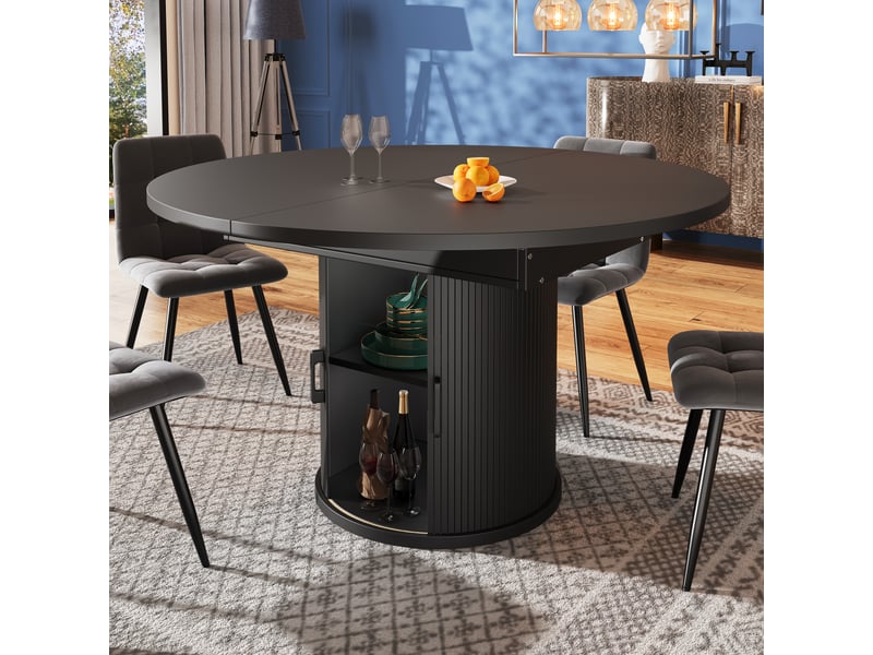  Table salle à manger, table ronde extensible  pour 6 personnes, noir FC - Conforama D