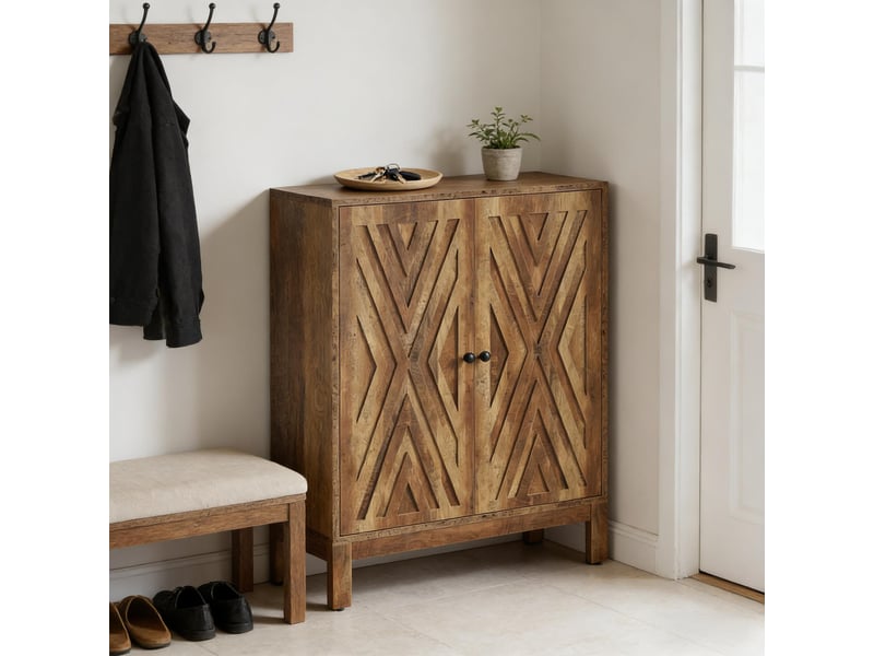 Meuble à chaussures 5 niveaux 20 paires avec étagères réglables - lpospi - portes, mdf et métal marron rustique - Conforama E