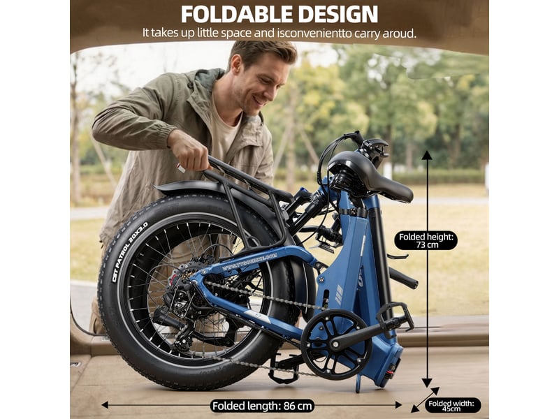 Vélo électrique pliable ttgo f7, 250w 48v 15ah, pneus fat 20, bleu - Conforama E