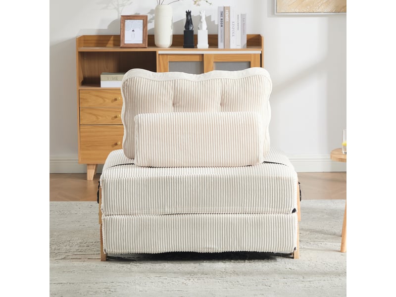  Fauteuil convertible,90x86x84 cm,1 place,velours côtelé,beige  - Conforama B