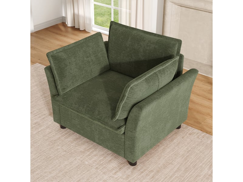 Fauteuil relax 1 place 90x81x87 cm avec accoudoirs, dossier et bras rembourrés moelleux, pour salon bureau petit espace, chenille, vert OMNIGLINT TRADING LTD - Conforama B