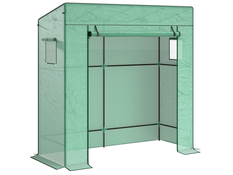 Serre de jardin 196x77x197 cm avec porte enroulable et fenêtres en maille vert - Conforama A