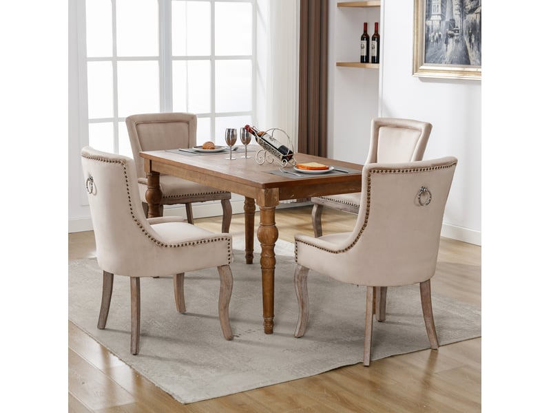  Lot de 4 chaises de salle à manger en velours beige evryae  - Conforama D
