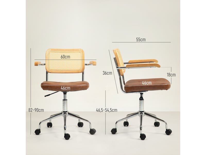  Fauteuil de bureau, chaise bureau, revêtement synthétique, 60x55.5x90cm, marron  - Conforama E