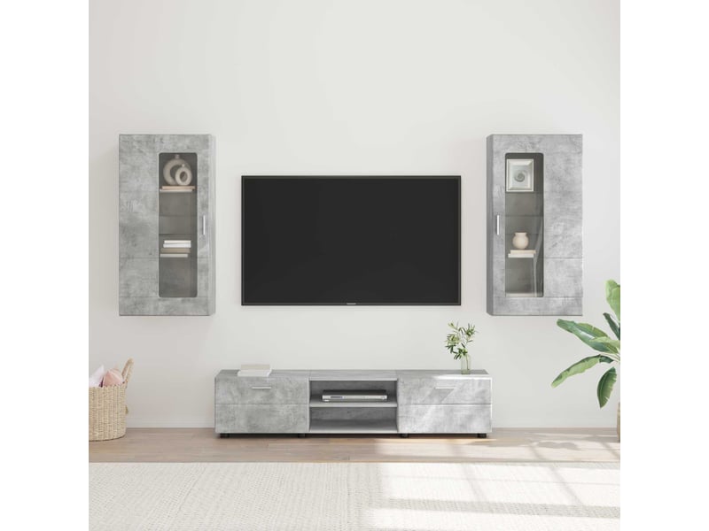  Ensemble meuble tv - banc tv - meuble de rangement florin 3 pcs gris béton bois d'ingénierie  - Conforama B