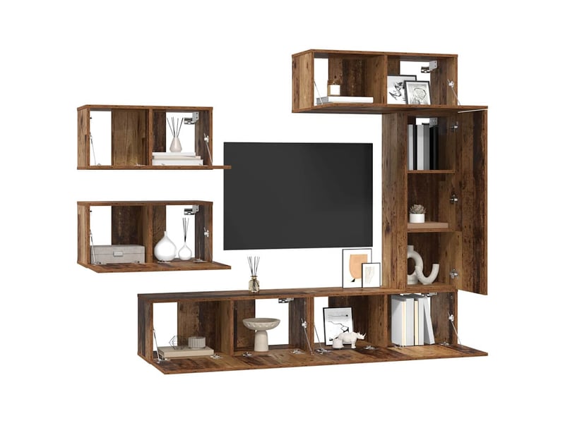  Ensemble meuble tv - banc tv - meuble de rangement 6 pcs bois ancien bois d'ingénierie  - Conforama C