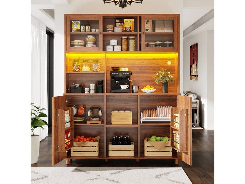  Buffet de cuisine 4 portes 0 tiroir - 140 cm noyer led mdf buffet de cuisine bois foncé - Conforama E