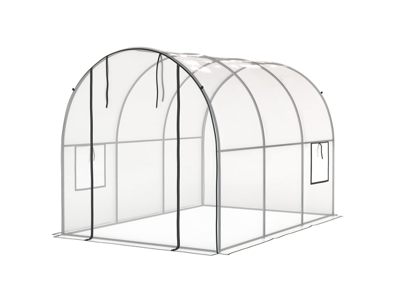  Serre de jardin tunnel 6 m² 3l x 2l x 2h m châssis tubulaire renforcé porte zippée 2 fenêtres enroulables - transparent  - Conforama B