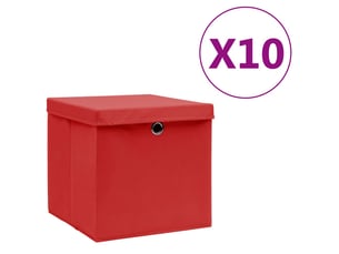 Boîtes de rangement avec couvercles 10 pcs 28x28x28 cm rouge