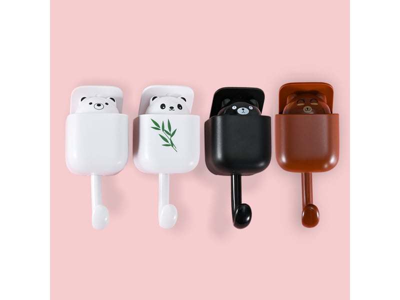 Lot de 4 crochets muraux en forme de panda mignons, auto-adhésifs solides pour aromathérapie, décoratifs pour enfants, blanc - Conforama A