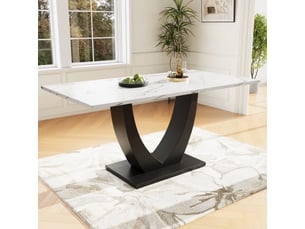 Table à manger moderne 140×75,5 cm – plateau imitation marbre, piètement métal, pieds réglables, blancnoir