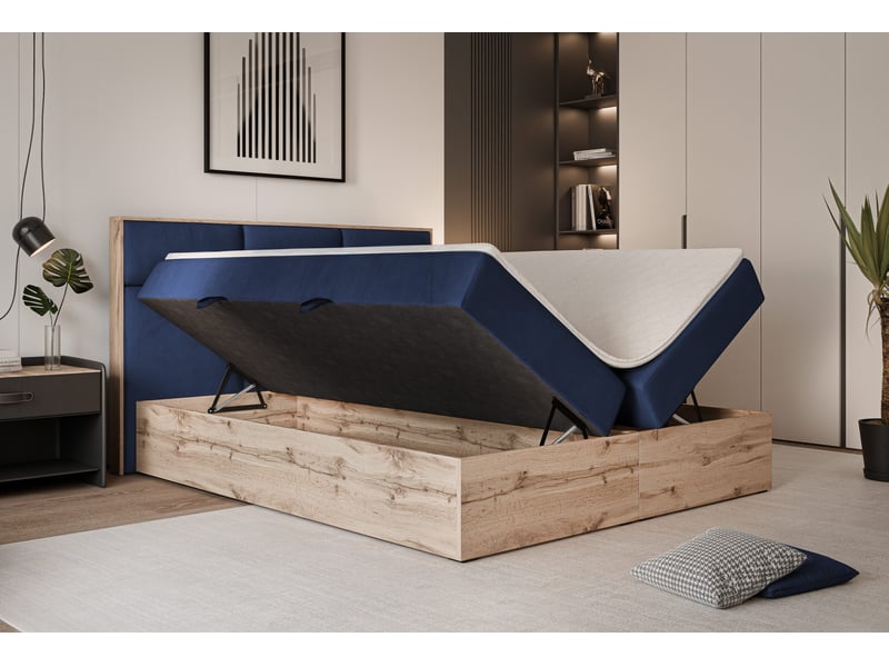  Lit coffre lavio - 120x200 cm - avec sommier et surmatelas - velours dense - bleu marine LAVIO - Conforama C