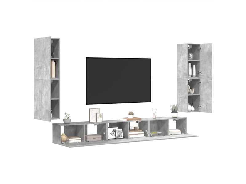  Ensemble de meubles tv - banc tv - meuble de rangement 7 pcs gris béton bois d'ingénierie  - Conforama D