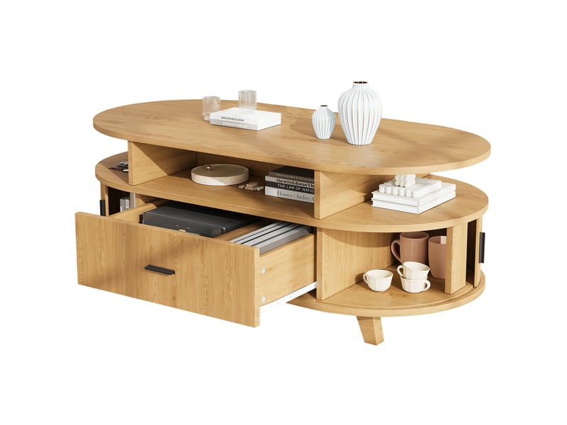  Table basse ovale 100x50x40 cm avec rangement coloris bois naturel  - Conforama A