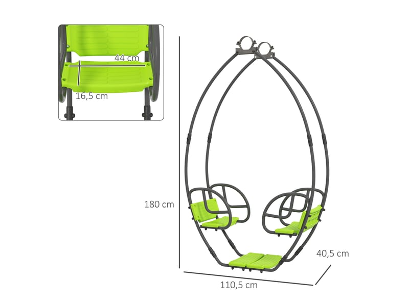 Balançoire pour enfants structure en métal avec poignée pour 2 enfants de 3 à 6 ans 110,5 x 40,5 x 180 cm vert - Conforama C