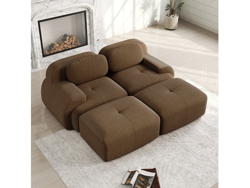  Canapé 2 places modulable 208x178x70 cm en velours côtelé marron  - Conforama E