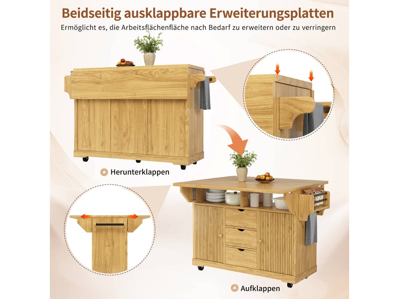  Desserte de cuisine avec rallonges 3 tiroirs mdf métal marron 142.5x80x95 cm N620CC260704A - Conforama E