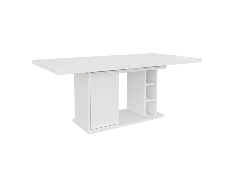  Table à manger extensible blanc 140–180 × 80 × 75cm, rangements intégrés, plateau extensible, aspect bois  - Conforama A