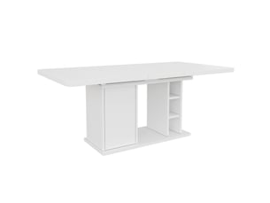 Table à manger extensible blanc 140–180 × 80 × 75cm, rangements intégrés, plateau extensible, aspect bois