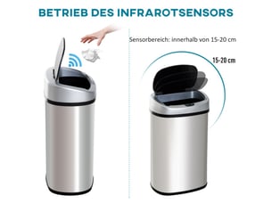Poubelle automatique 30 l à capteur ir, carrée, en inox, avec bac intérieur en option