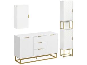 Ensemble de meubles de rangement - lot de buffet, armoire murale et meuble colonne - étagère réglable, pieds en acier