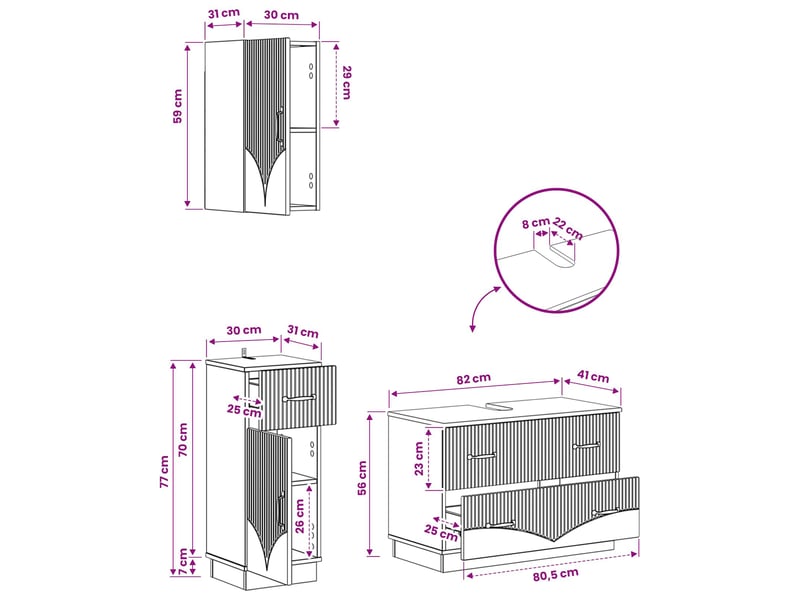 Ensemble de meuble de salle de bain 3 pièces hoorn chêne sonoma cf63477 - Conforama E