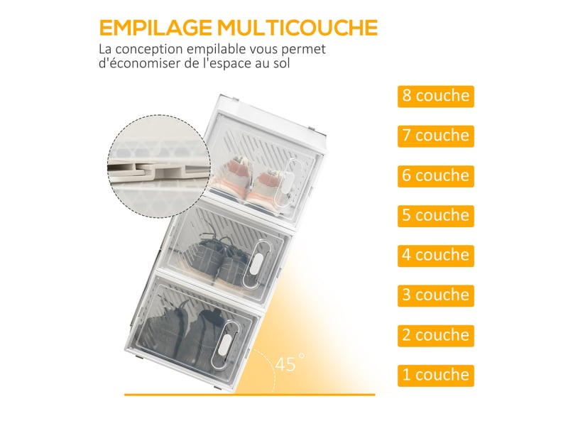Meuble de rangement modulable blanc et transparent avec 8 cubes empilables pour chaussures vêtements livres jouets - Conforama E