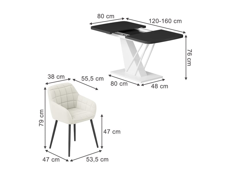 Vicco ensemble de table à manger, noirblanc, 120x80cm avec 4 chaises de salle à manger - Conforama B