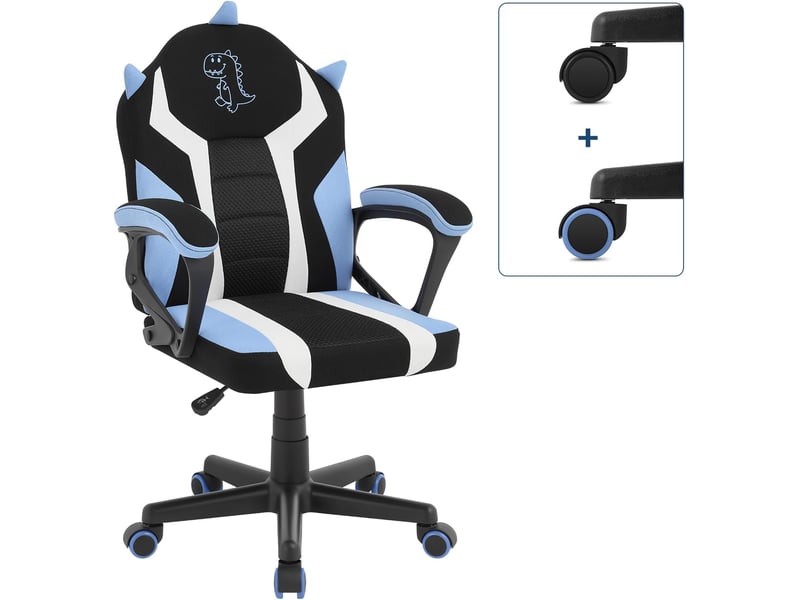  Chaise de jeu pour enfants, motif dinosaure, en tissu maillé, bleu, avec dossier et accoudoirs, avec roulettes universelles et lestées  - Conforama A