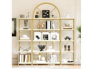 Bibliothèque modulaire 163x30x184 cm, anti-basculement, meuble salon, cuisine et bureau, mdf et métal, doré et blanc
