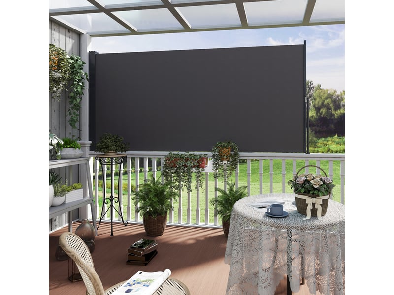  Store latéral brise-vue paravent rétractable 3 x 1,4 m alu. Polyester anti-uv haute densité 180 gm² gris foncé  - Conforama D
