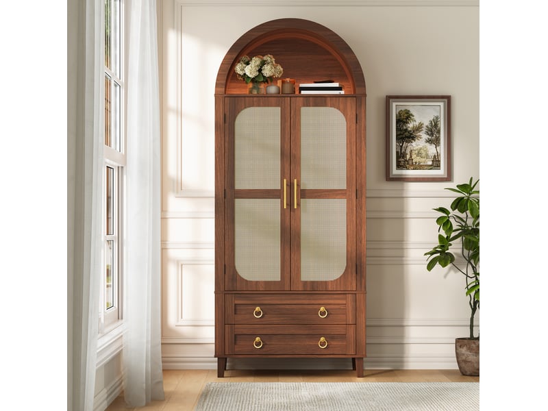 Buffet 76x40x179,5 cm à led avec 2 portes et 2 tiroirs coloris noyer - Conforama D