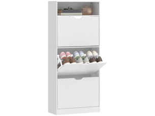 Meuble à chaussures 18 paires, armoire à chaussures étroite, 3 tiroirs rabattables, étagères réglables, blanc
