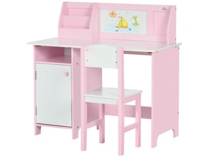 Bureau enfant avec chaise rose 90 x 45 x 85 cm avec tableau blanc et rangement