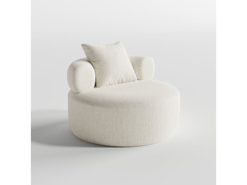  Pouf rond beige 100 cm effet chenille avec coussin pour salon et chambre Fay Lum - Conforama A