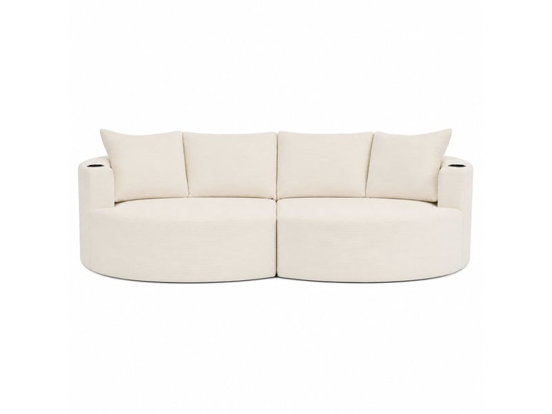  Canapé compressé 3 places, méridienne à gauche + 2 places, velours côtelé beige, porte-gobelet et coussins, sans montage 82418-BGE-LC - Conforama C