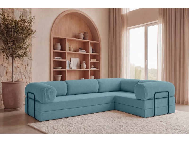  Cosima l - canapé d'angle convertible petit velours côtelé 4 places bleu clair gauche  - Conforama B