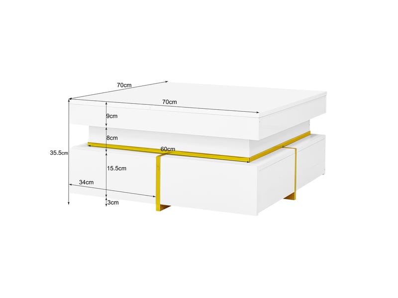  Table basse carrée brillante en panneaux de particules avec 2 tiroirs et accents dorés,blanc table basse blanc - Conforama C