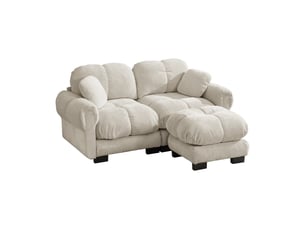 Canapé d’angle 2 places avec ottomane mobile - lpospi - coussins piqués, chenille kaki clair 190 × 149 × 90 cm