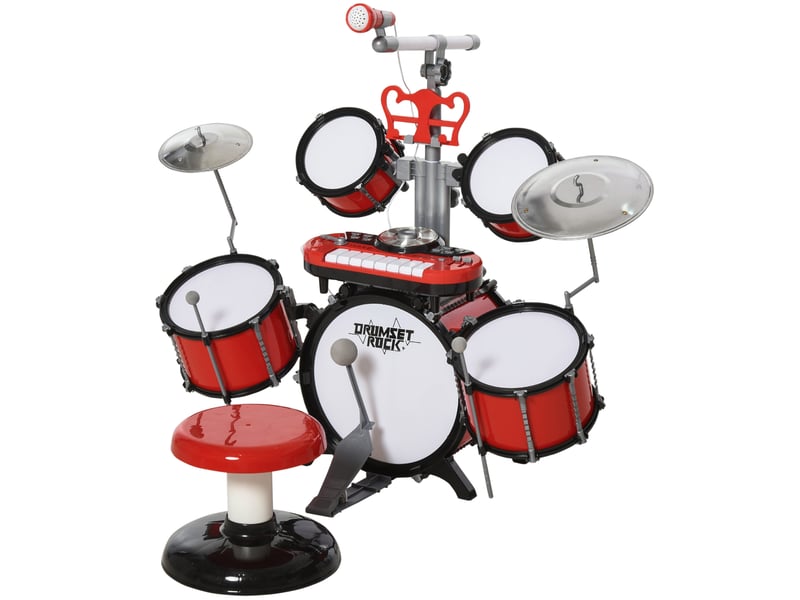  Kit de batterie enfant drum set avec tabouret micro connexion usb et accessoires  - Conforama E