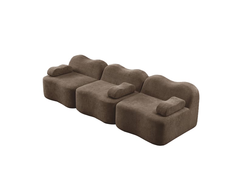 Canapé modulaire 3 places en velours marron, forme ondulée et assise profonde - Conforama A