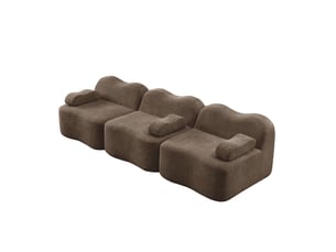 Canapé modulaire 3 places en velours marron, forme ondulée et assise profonde