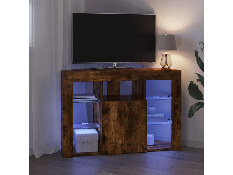  Meuble tv led d'angle 100x40x68cm chêne fumé bois d'ingénierie  - Conforama E