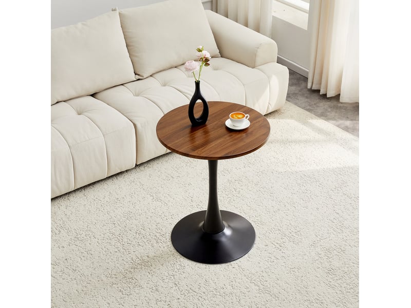  Table ronde 60 cm en mdf effet noyer, pied central métallique noir, hauteur 72 cm  - Conforama E