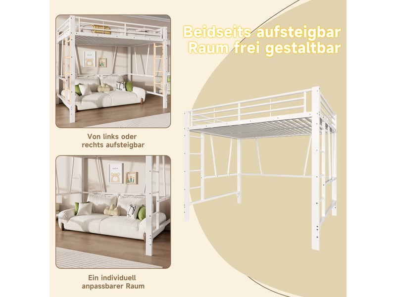  Lit mezzanine 140x200 cm – avec double échelle et espace sous lit modulable – métal – blanc CozyNest - Conforama D