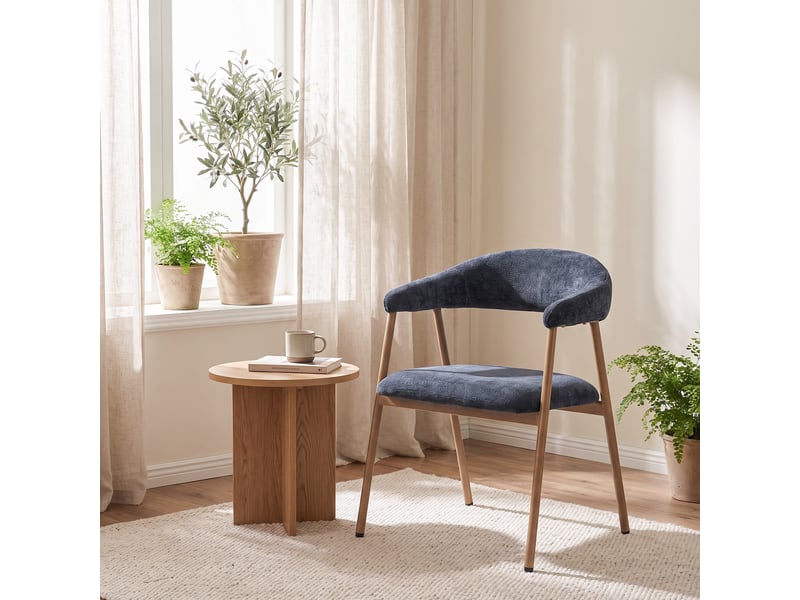 Chaises de salle à manger lot de 4 rembourrée en chenille, pieds en métal effet bois, bleu  - Conforama R